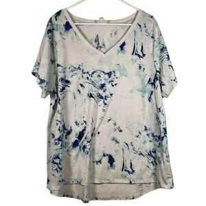 Plus Size Lularoe White Blue Tie Dye V-Neck Pullover Shirt Size 2XL GUC #0593